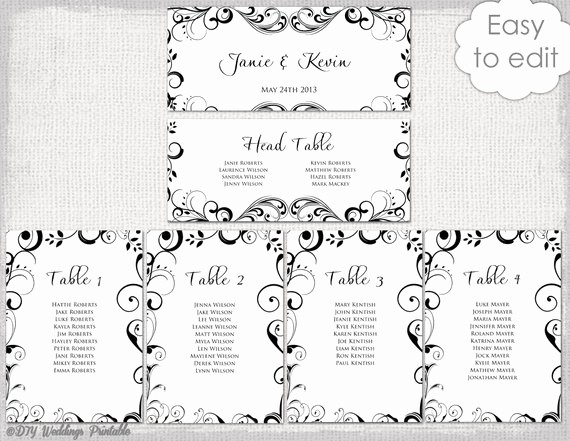 Free Table Seating Chart Template Awesome Wedding Seating Chart Template Black and White