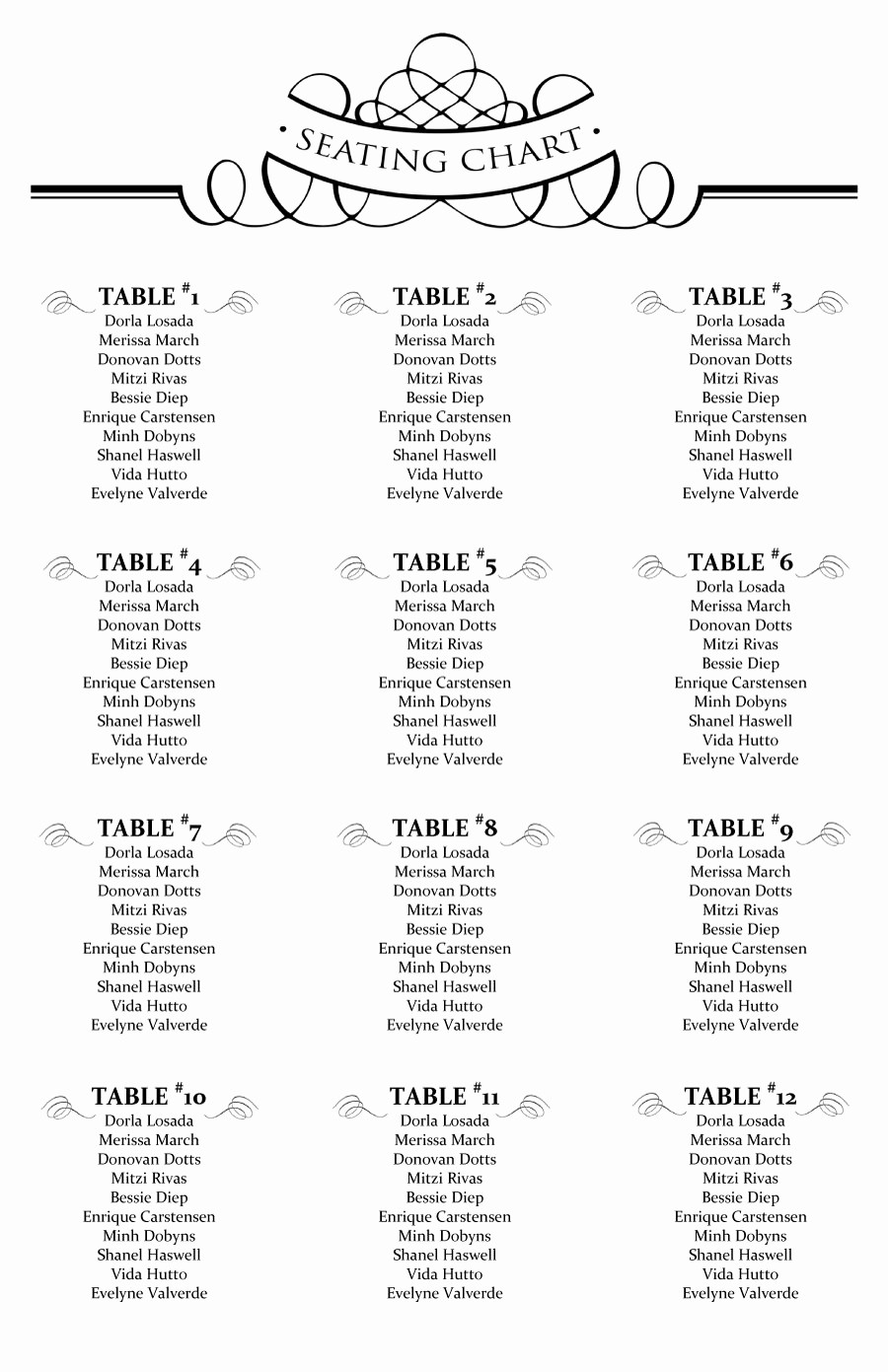 Free Table Seating Chart Template New 40 Great Seating Chart Templates Wedding Classroom More