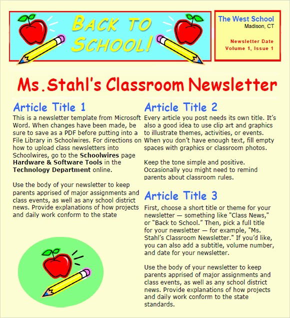 Free Teacher Newsletter Templates Word New Classroom Newsletter Template 7 Free Download for Pdf