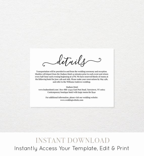 Free Wedding Accommodation Card Template Inspirational Wedding Details Card Template Printable Ac Modations Card