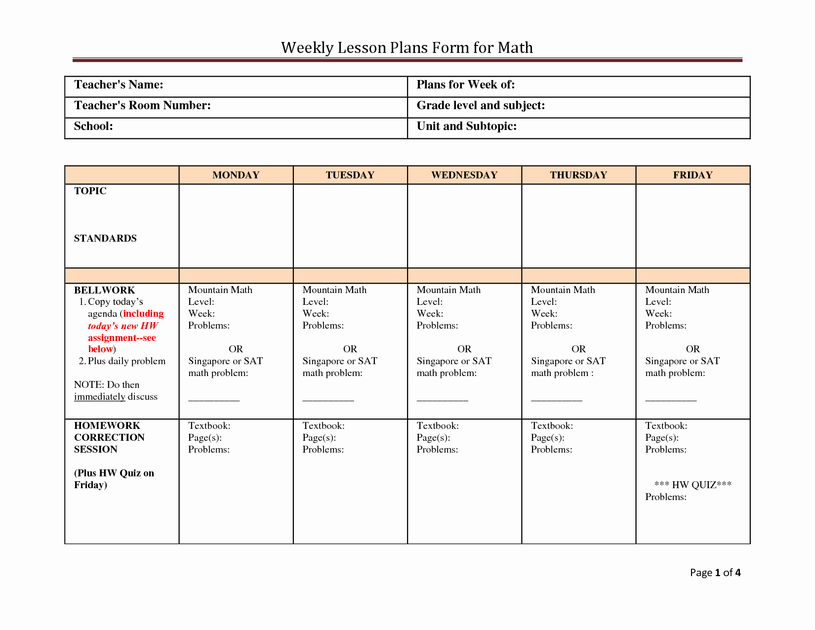 Free Weekly Lesson Plan Template Inspirational Weekly Lesson Plan Template Beepmunk