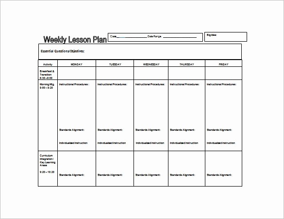 Free Weekly Lesson Plan Template Lovely Weekly Lesson Plan Template