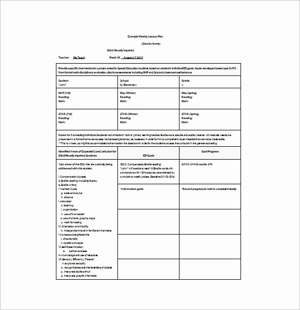 Free Weekly Lesson Plan Template New Weekly Lesson Plan Template 9 Free Sample Example