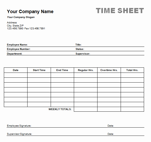Free Weekly Time Card Template Unique 6 Weekly Time Sheet