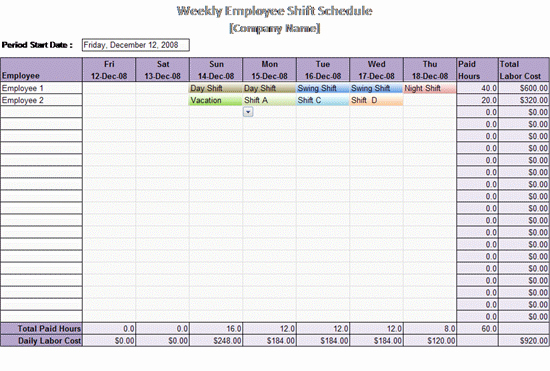 Free Weekly Work Schedule Template Awesome Work Schedule Template Weekly Employee Shift Schedule