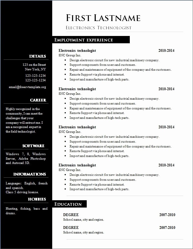 Free Word Resume Templates Download Inspirational Editable Resume In Word format Throughout Resume Template