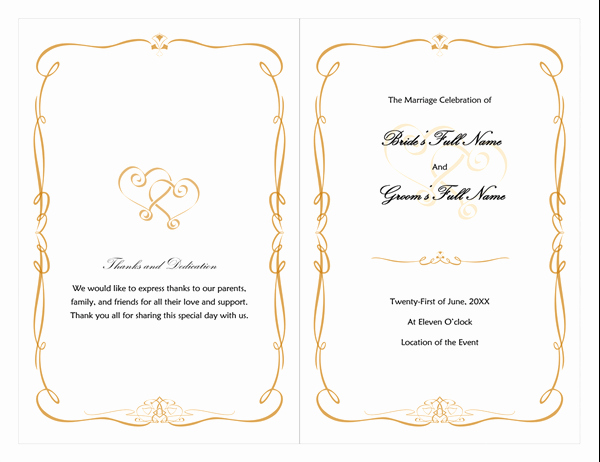 Free Word Wedding Program Template Lovely Wedding Program Heart Scroll Design