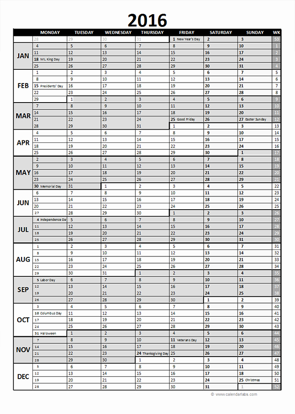 Free Year Calendar Template 2016 Awesome 2016 Excel Yearly Calendar 06 Free Printable Templates