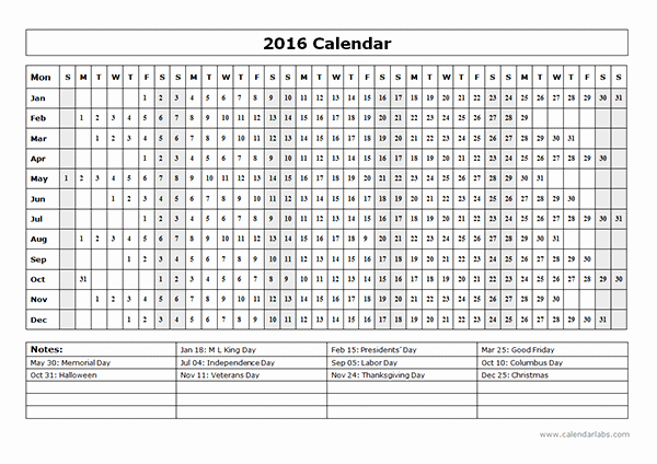 Free Year Calendar Template 2016 Inspirational 2016 Yearly Calendar Template 15l Free Printable Templates