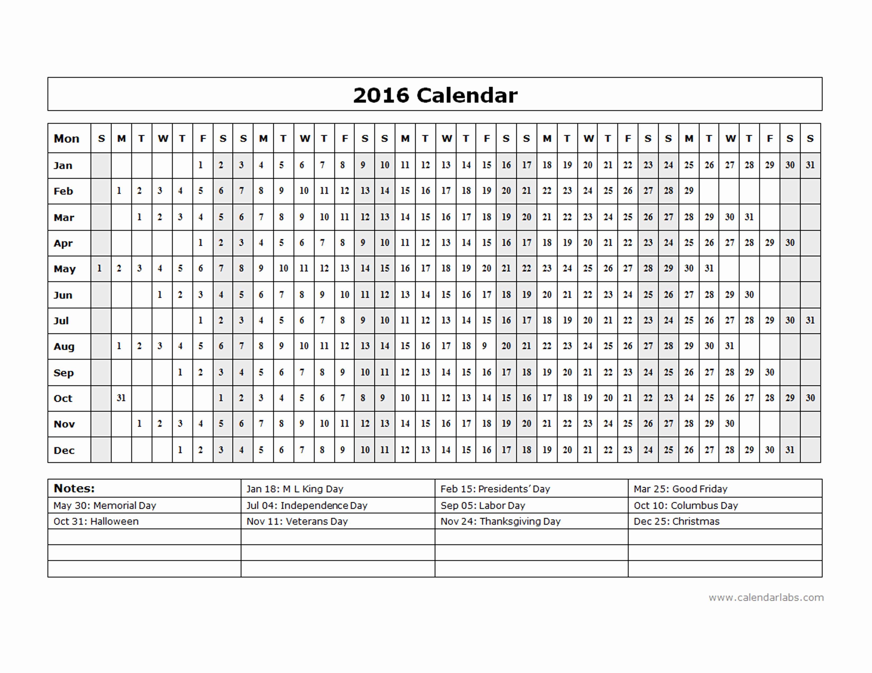 Free Year Calendar Template 2016 Lovely 2016 Yearly Calendar Template 15l Free Printable Templates