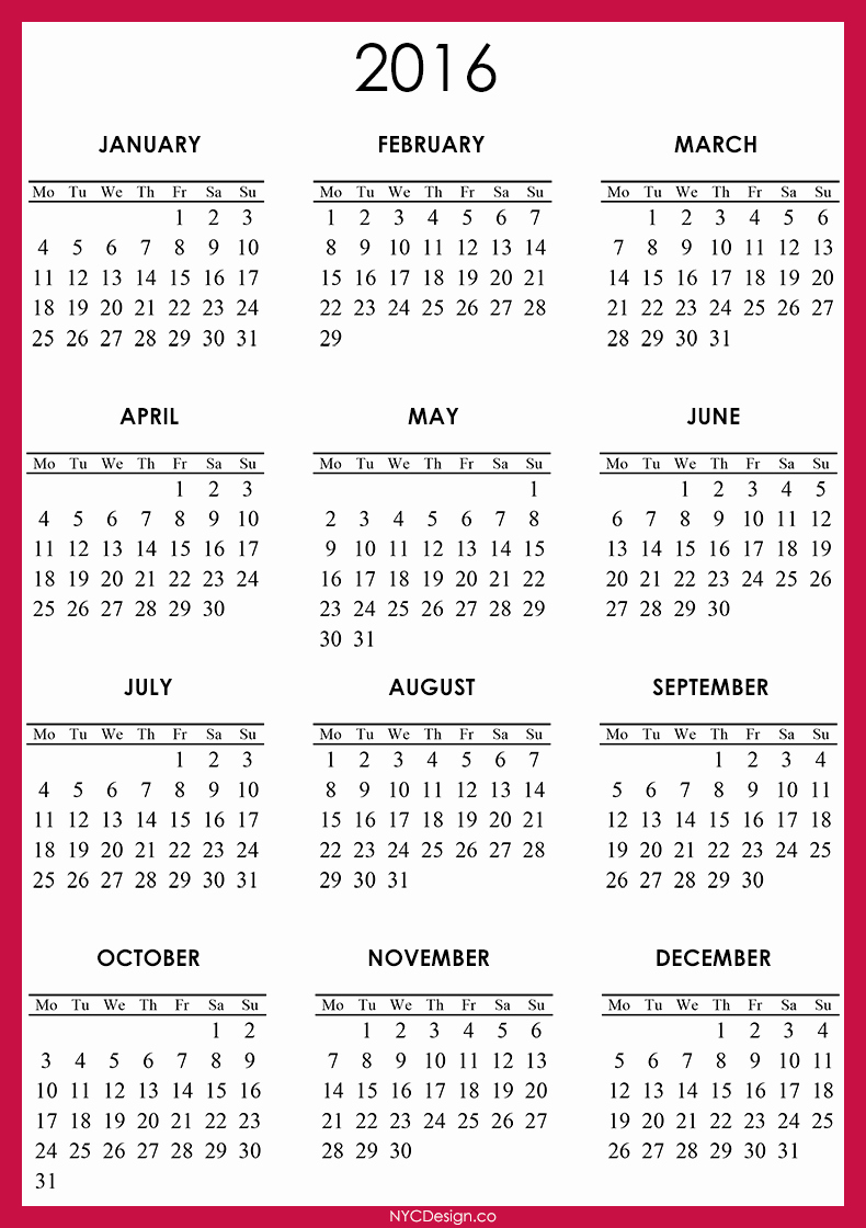 Full Year Calendar 2017 Printable Luxury Calendar 2016 Printable Monthly Full Page