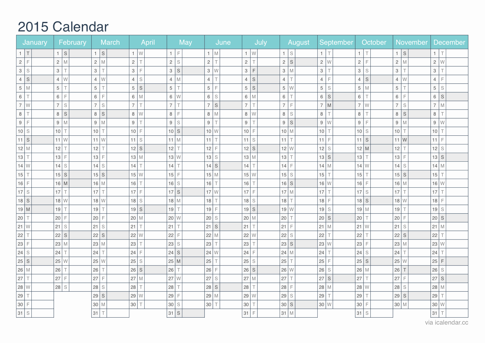 Full Year Calendar Template 2015 Lovely 2015 Printable Calendar Pdf or Excel Icalendars