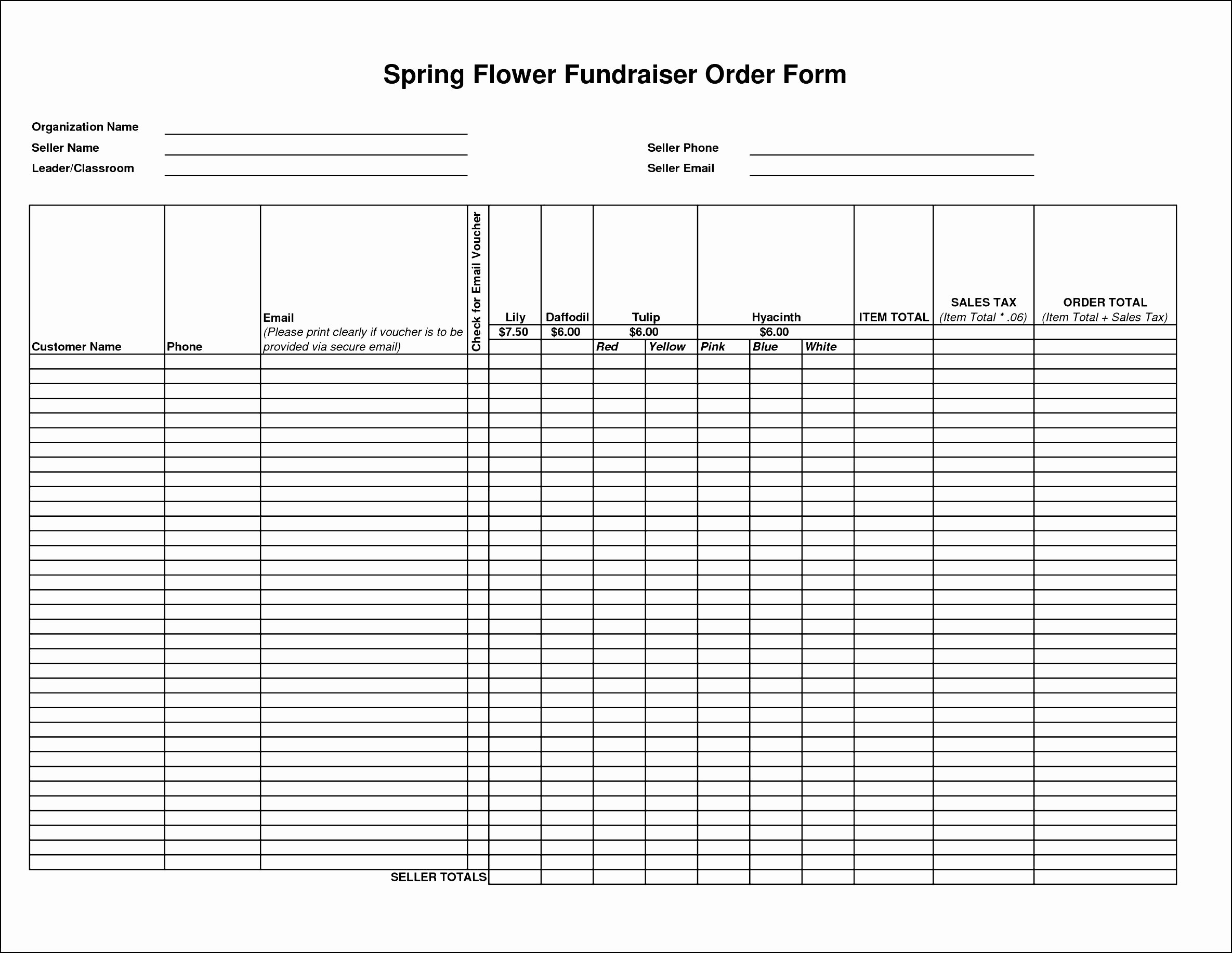 Fundraiser order form Template Excel Inspirational Collection solutions Flower Fundraiser order forms