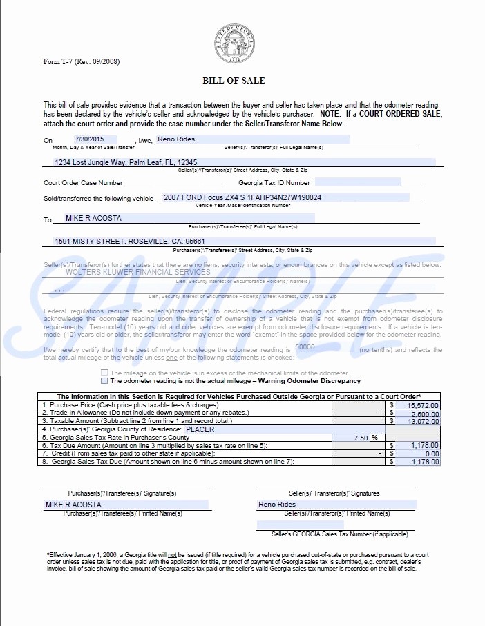 Ga Automobile Bill Of Sale Elegant Missouri Motor Vehicle Bill Sale form