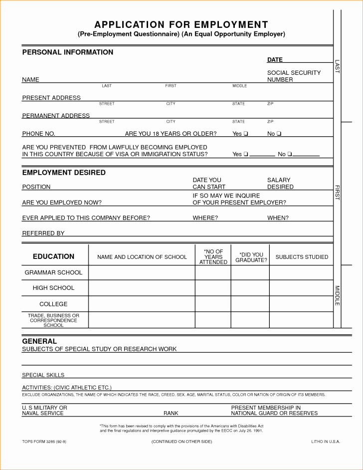 General Application for Employment Printable Awesome Application Generic Application for Employment