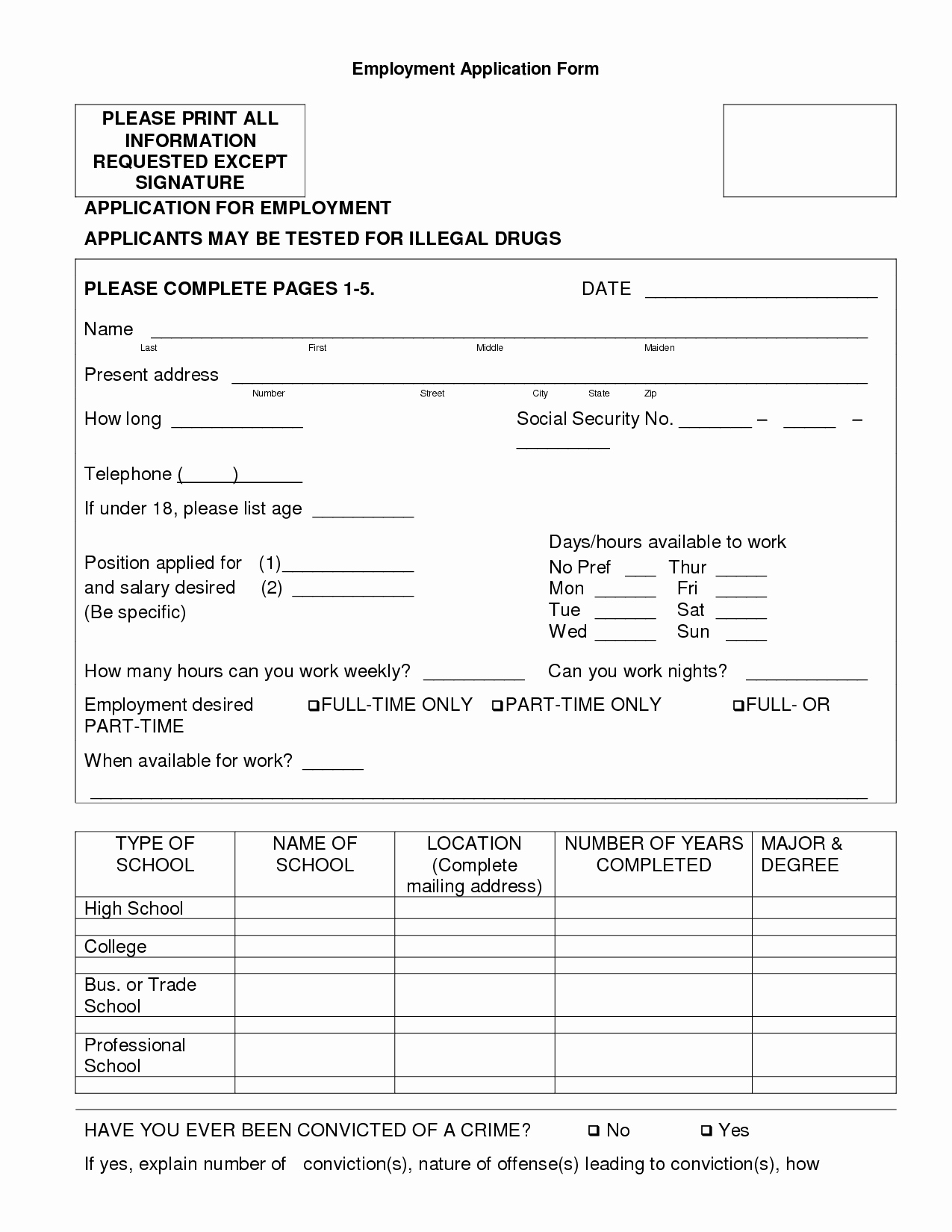 General Application for Employment Printable Beautiful Best S Of General Employment Application form