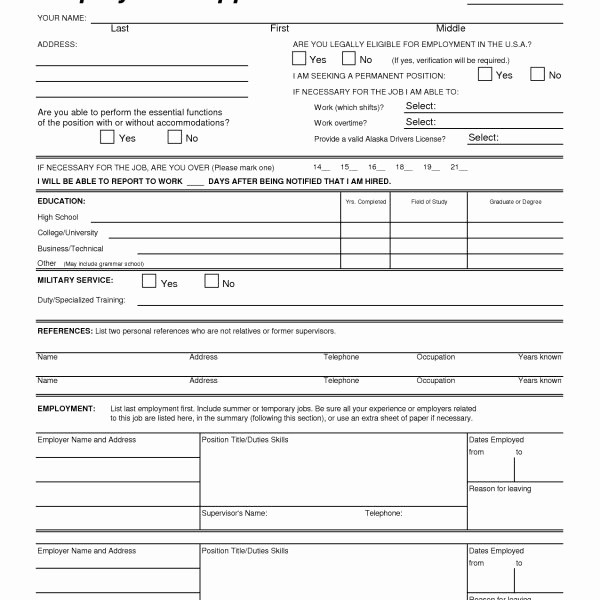General Application for Employment Printable Best Of Generic Blank Job Application – Idealstalist