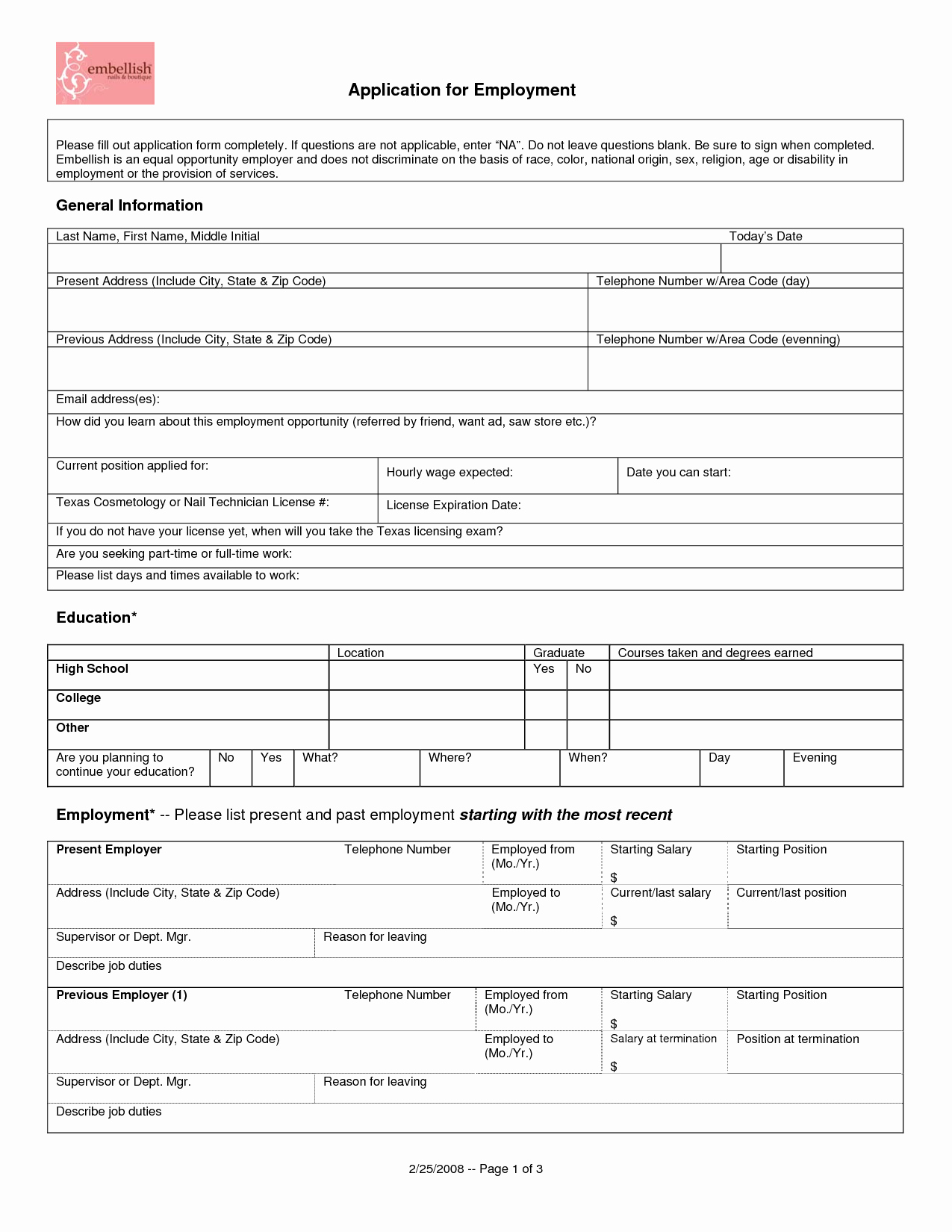 General Application for Employment Printable Elegant Best S Of Employment General Template Job Application