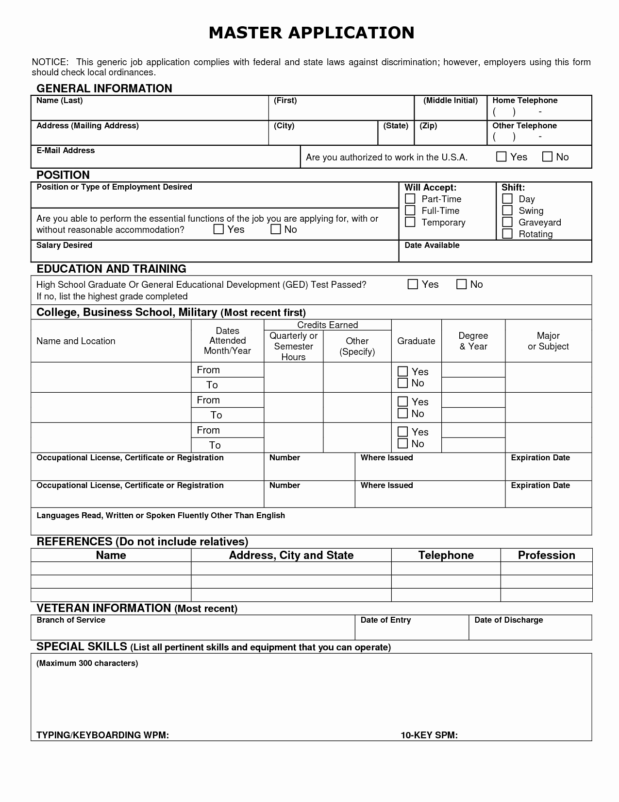 General Application for Employment Printable Fresh Best S Of Generic Job Application Template Generic