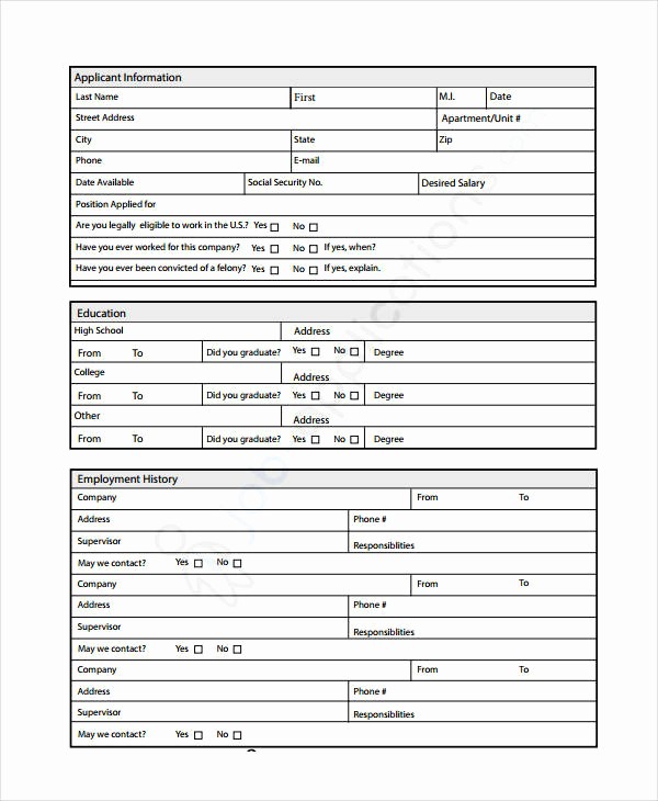 General Application for Employment Printable Fresh Generic Employment Application Template 8 Free Pdf