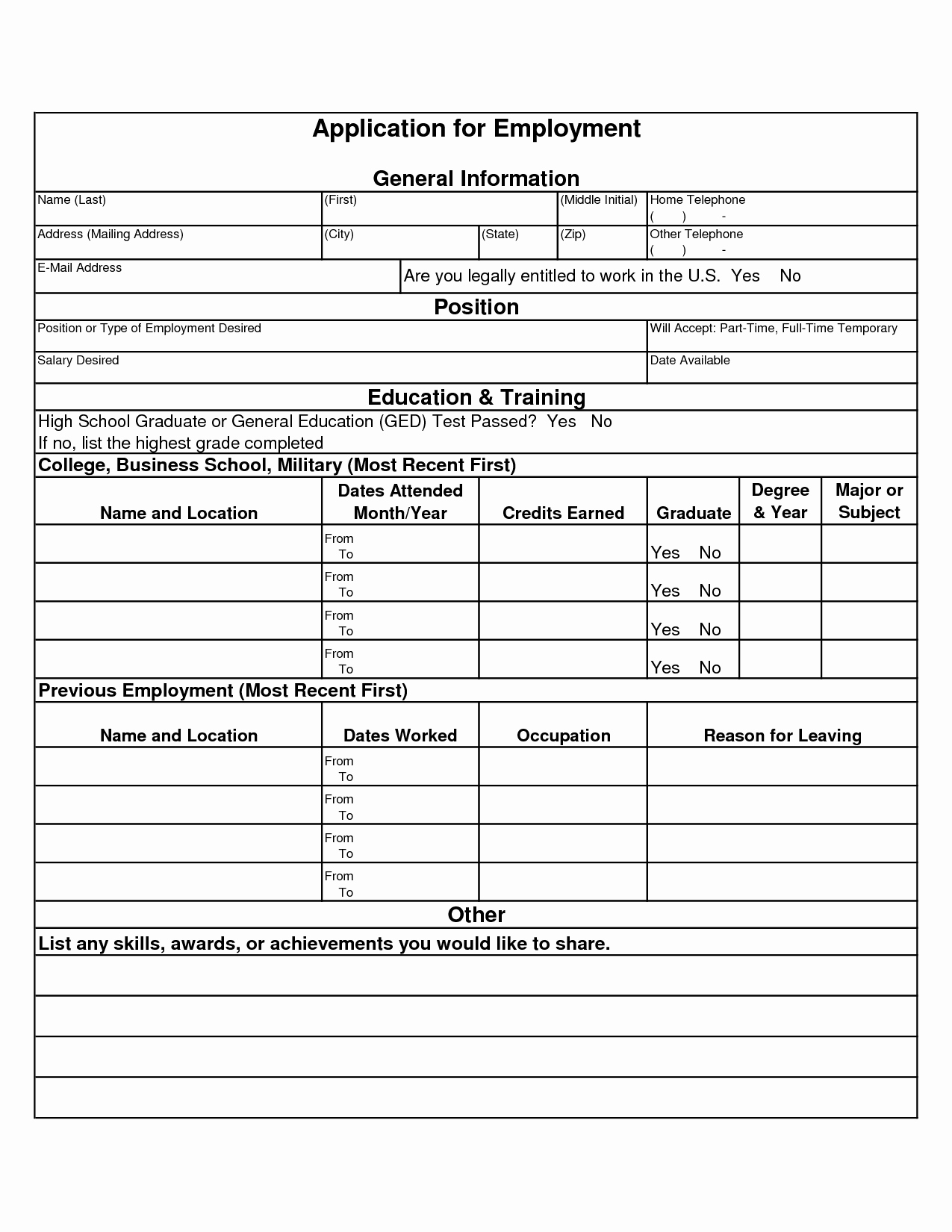 General Application for Employment Printable Inspirational 27 Of General Employment Job Application Template