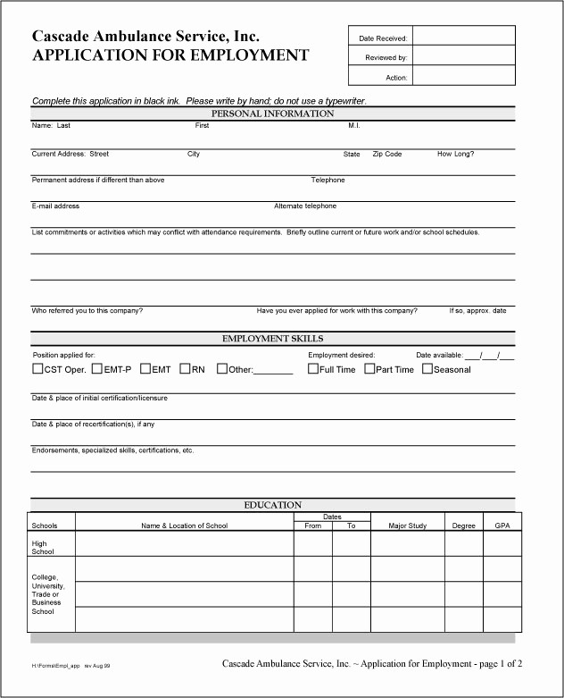 General Application for Employment Printable Inspirational Generic Job Application form Colorado
