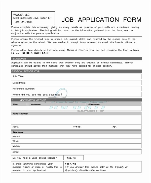 General Application for Employment Printable Inspirational Generic Job Application form