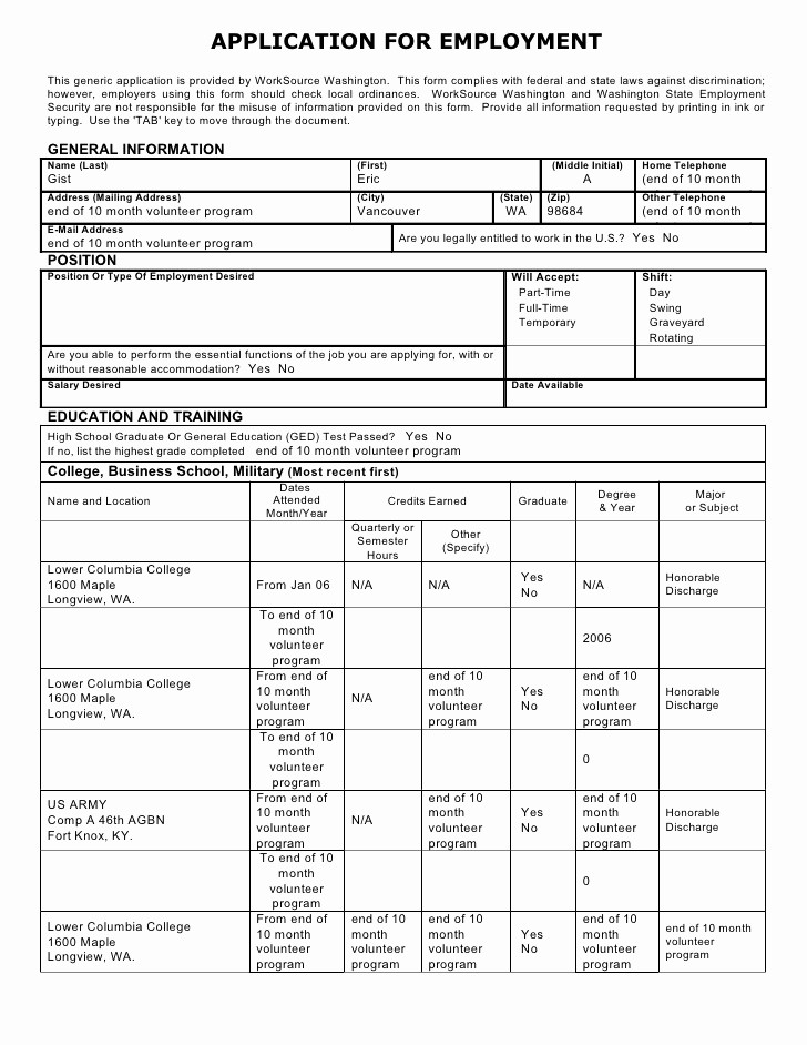 General Application for Employment Printable Inspirational Generic Job Application