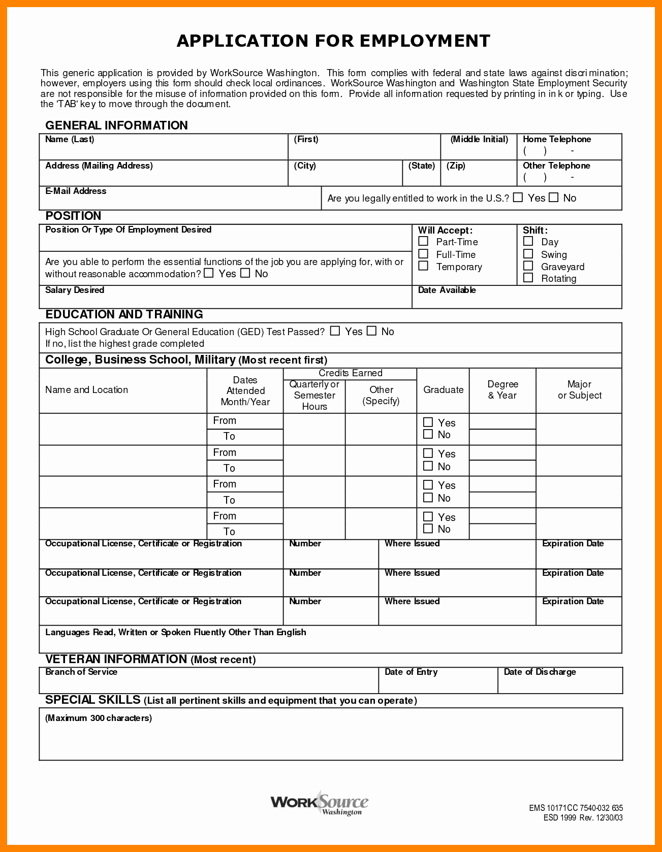General Application for Employment Printable Unique 7 Free Printable Generic Job Application form