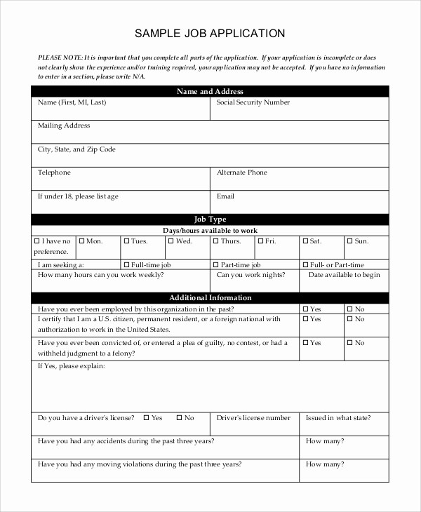 General Application for Employment Template Beautiful 8 Generic Job Application Samples