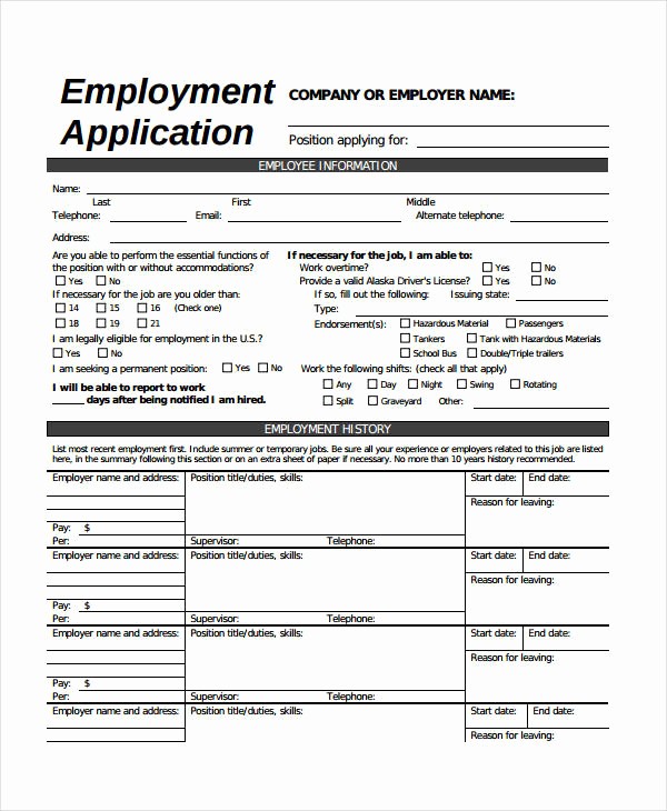 General Application for Employment Template Inspirational Generic Employment Application Template 8 Free Pdf