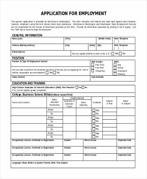 General Application for Employment Template Lovely Sample Employment Application form 11 Free Documents In