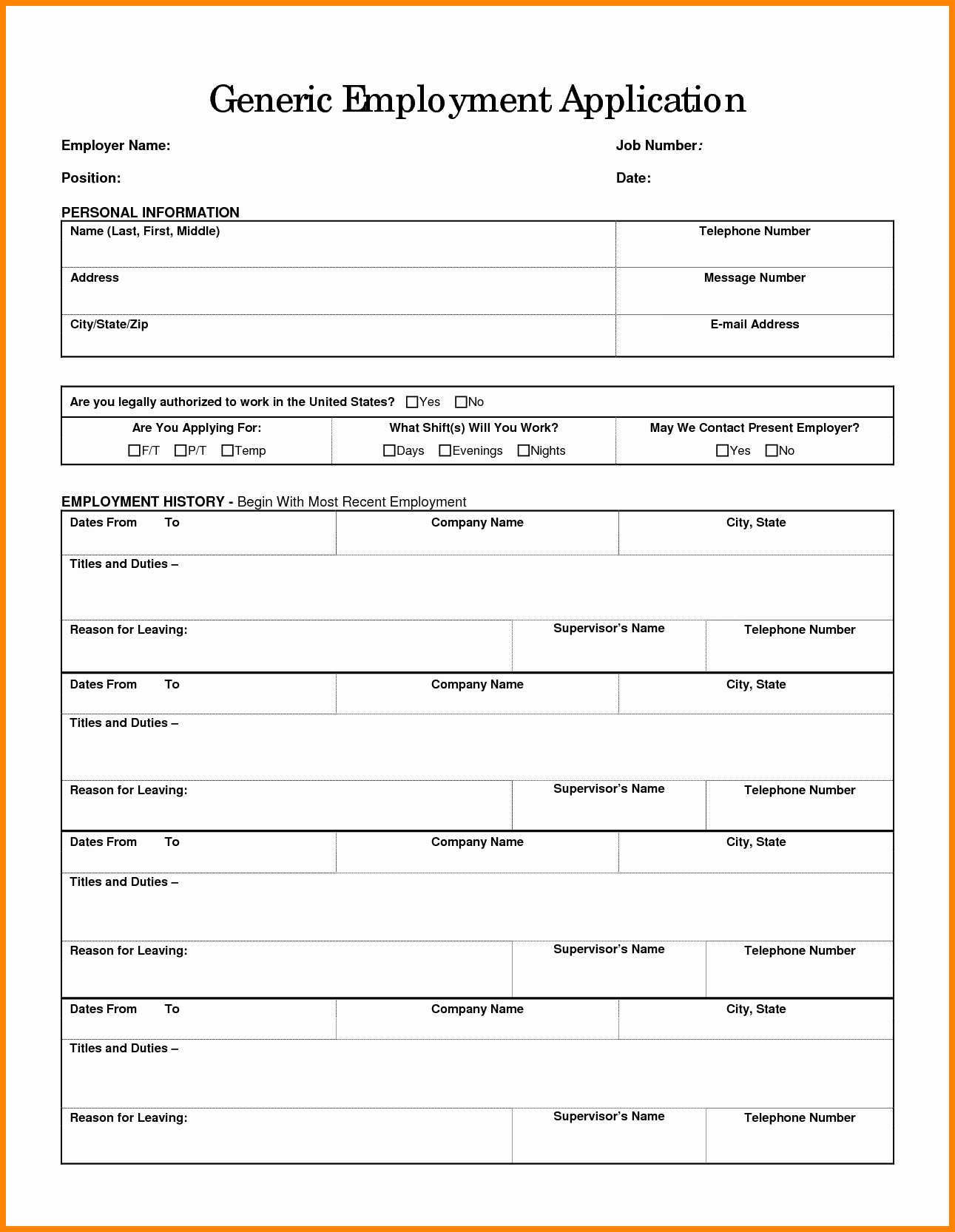 General Application for Employment Template Luxury 14 Job Application Blank form