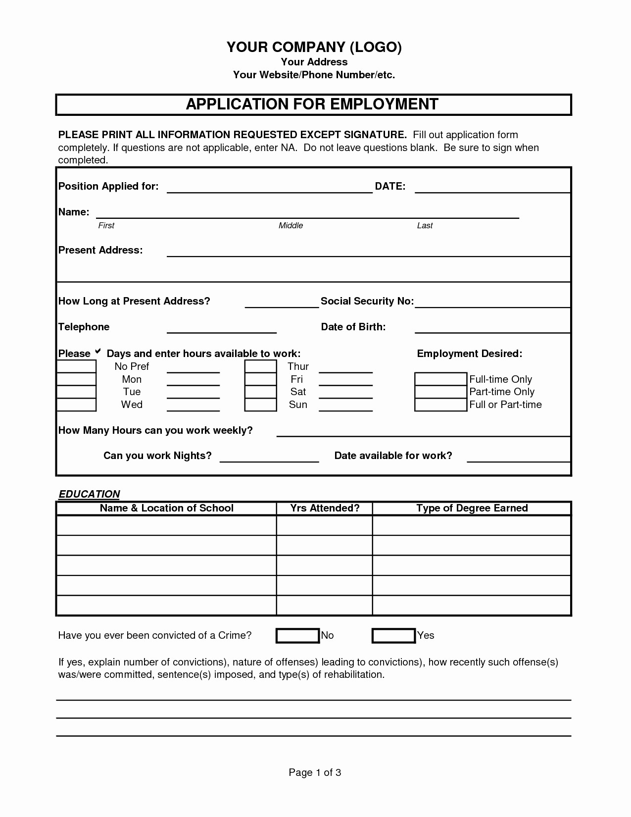 General Application for Employment Template Luxury General Blank Job Application