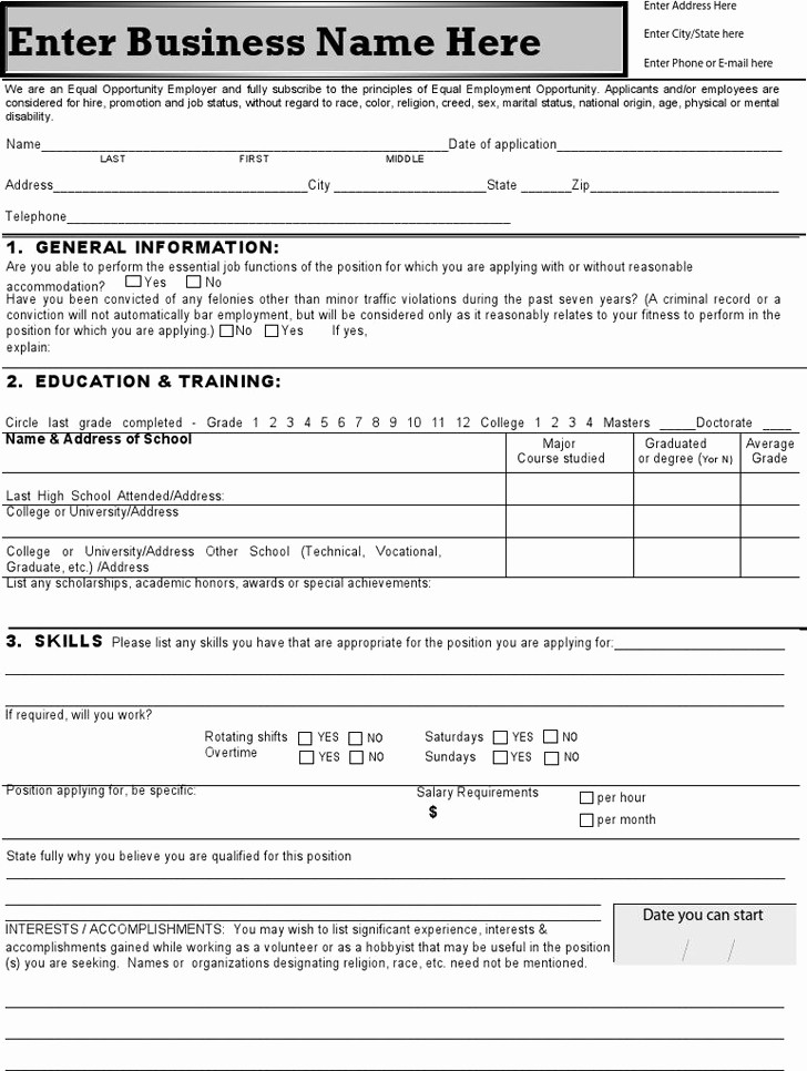 General Application for Employment Template New Download Generic Application for Employment for Free