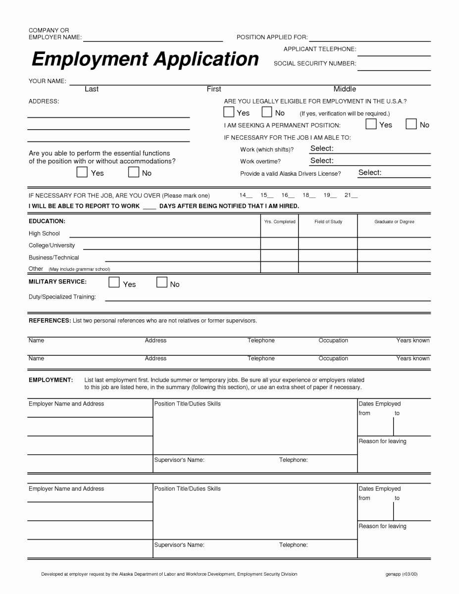 General Application for Employment Template Unique 20 Printable Employment Application form