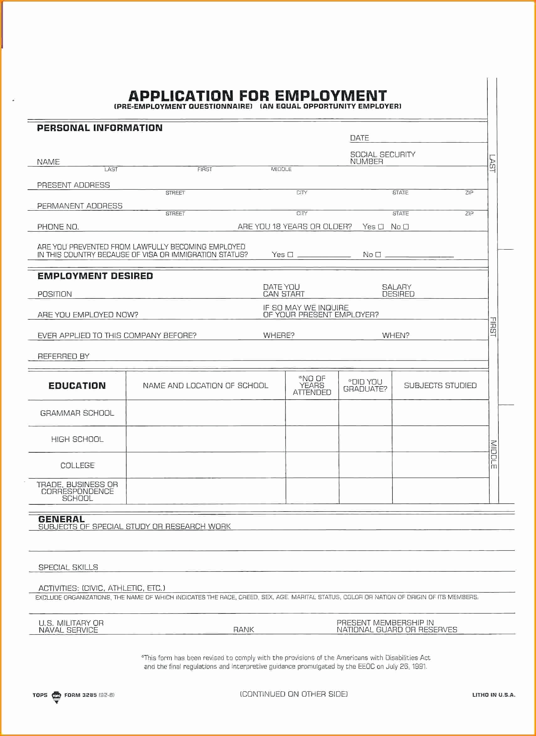 General Application for Employment Template Unique Template General Job Application Template