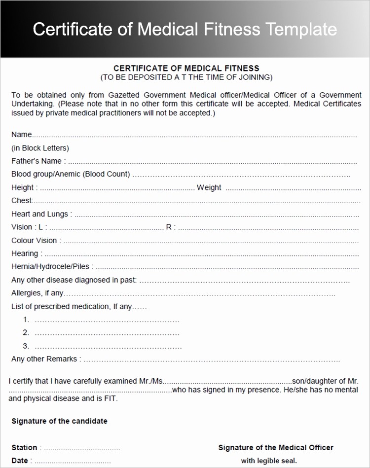 General Physical form for Employment Beautiful 7 Fit to Work Certificate Templates In Pdf