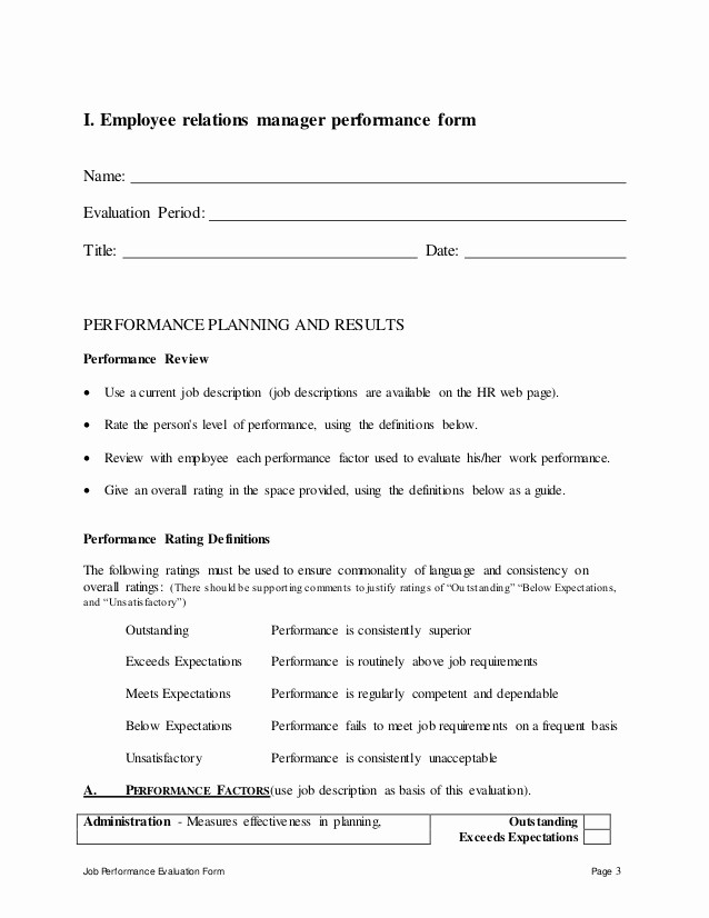 General Physical form for Employment Best Of Employee Relations Manager Performance Appraisal