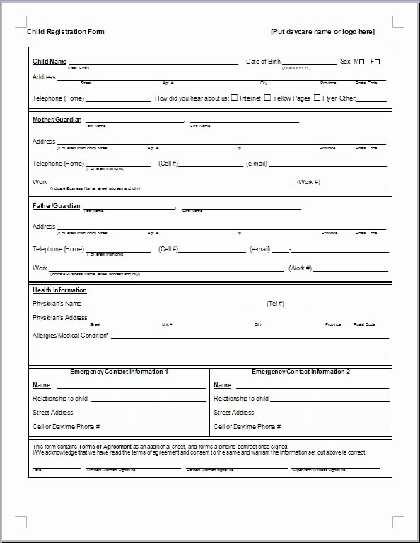 General Physical form for Employment Inspirational Preschool Registration form Template