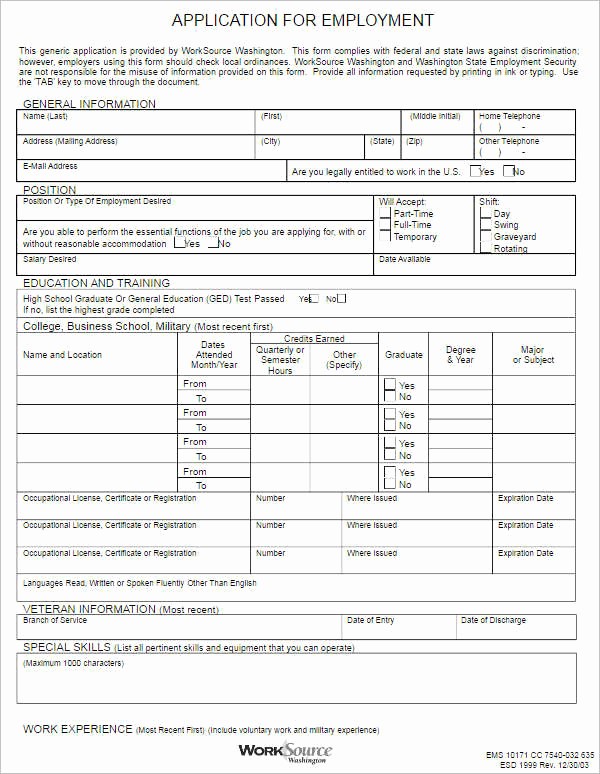 Generic Application for Employment form Beautiful 190 Job Application form Free Pdf Doc Sample formats