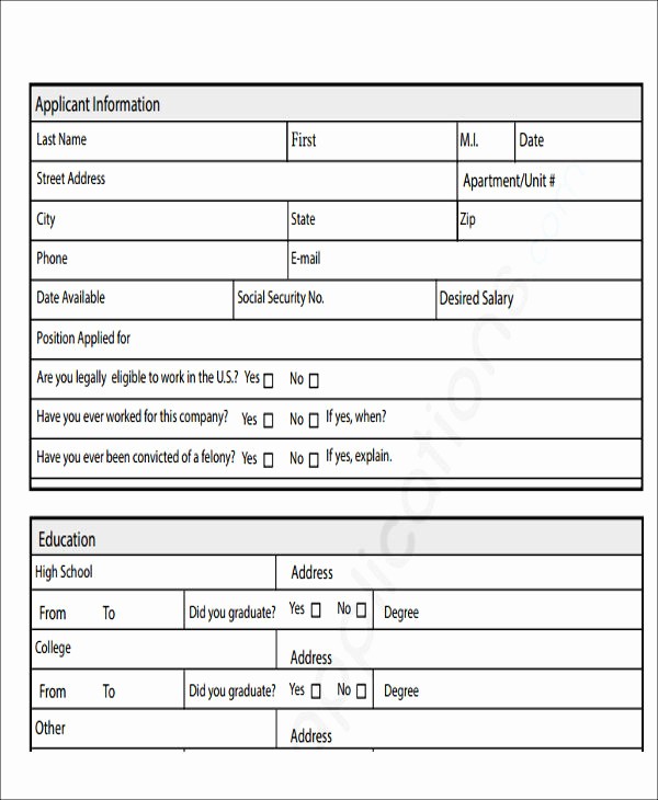 Generic Application for Employment form Beautiful 49 Job Application form Templates