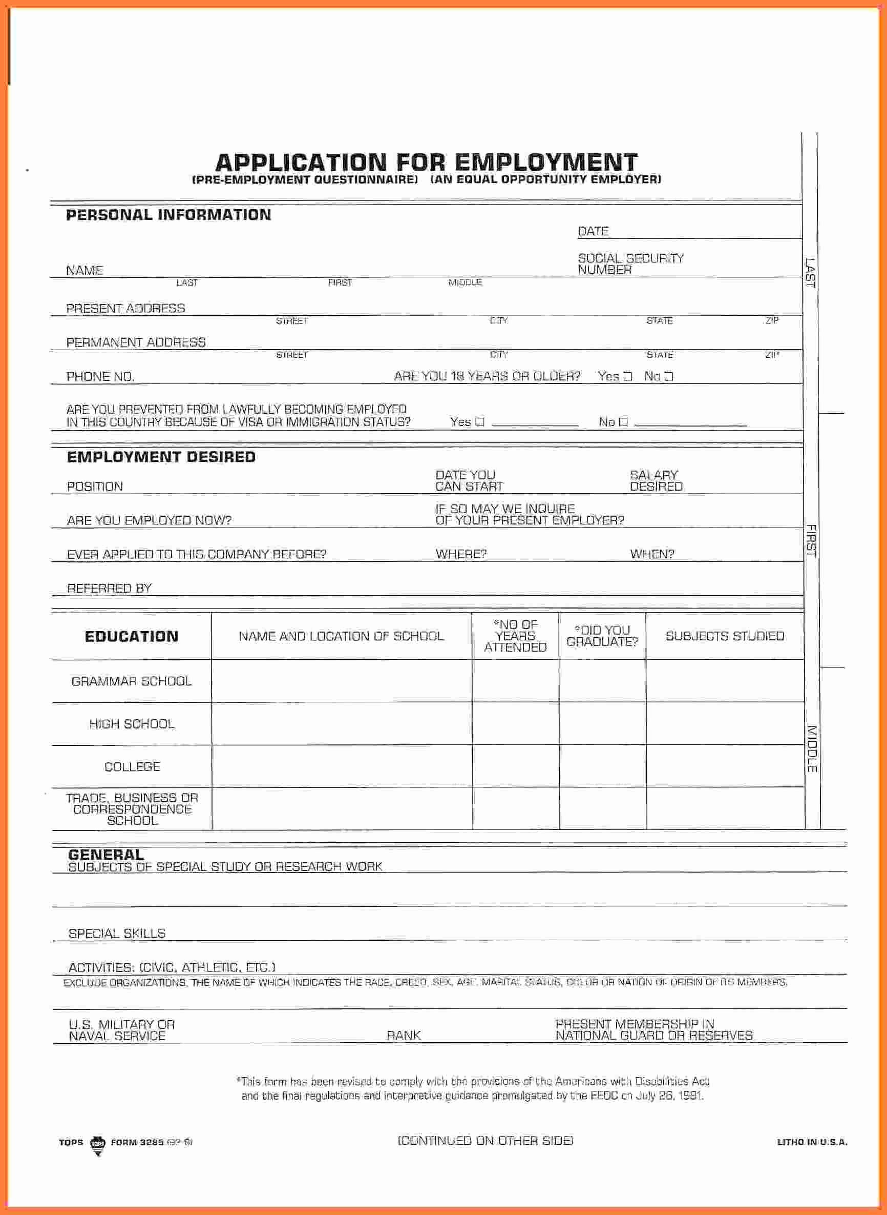 Generic Application for Employment form Best Of 8 Generic Application for Employment