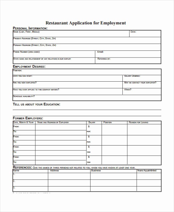 Generic Application for Employment form New Generic Employment Application Template 8 Free Pdf