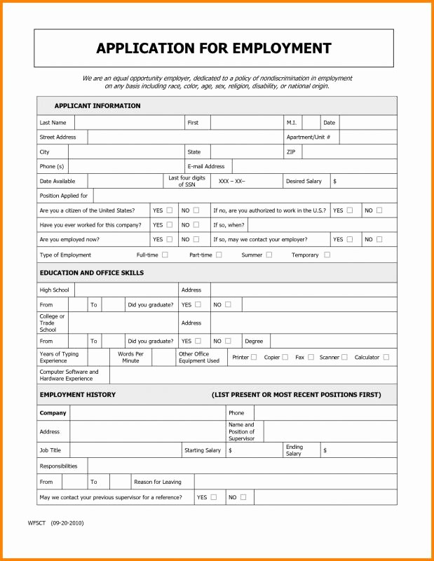 Generic Application for Employment form New Generic Job Application Pdf