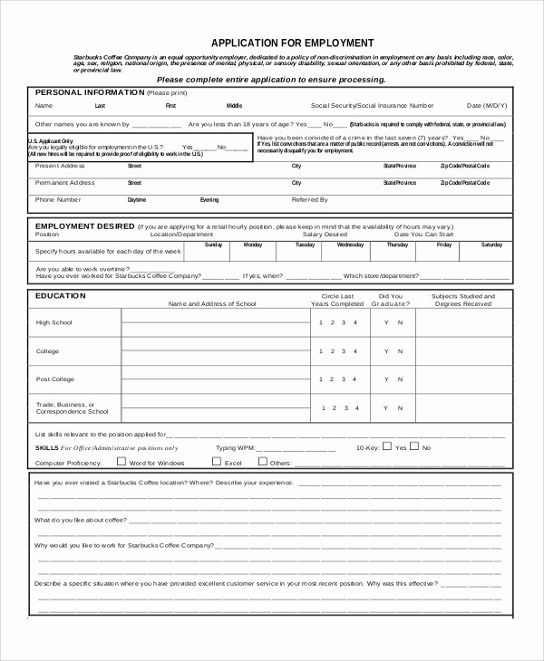 Generic Application for Employment Free Awesome 8 Generic Employment Application Samples