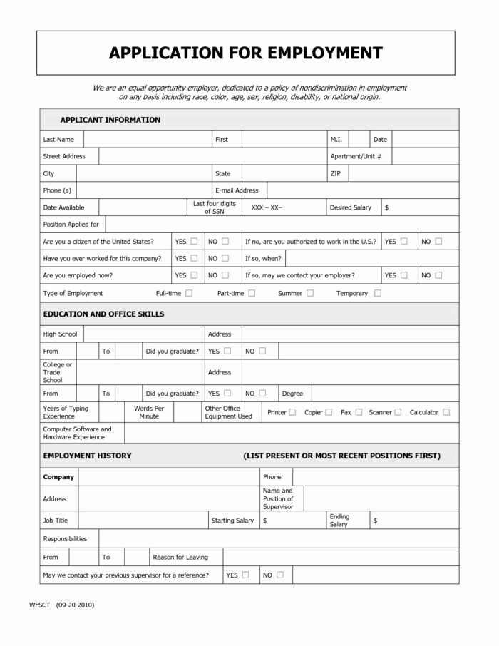 Generic Application for Employment Free Beautiful Free Generic Job Application form Pdf Job Application