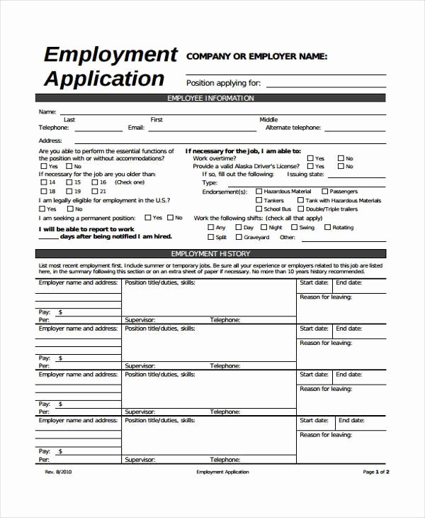 Generic Application for Employment Free Inspirational 8 Employment Application Sample forms Free Example