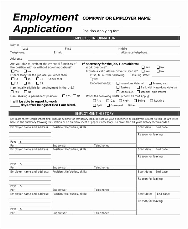 Generic Application for Employment Free Inspirational 8 Generic Employment Application Samples