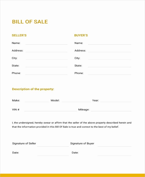 Generic Automotive Bill Of Sale Inspirational Generic Bill Of Sale Template 12 Free Word Pdf